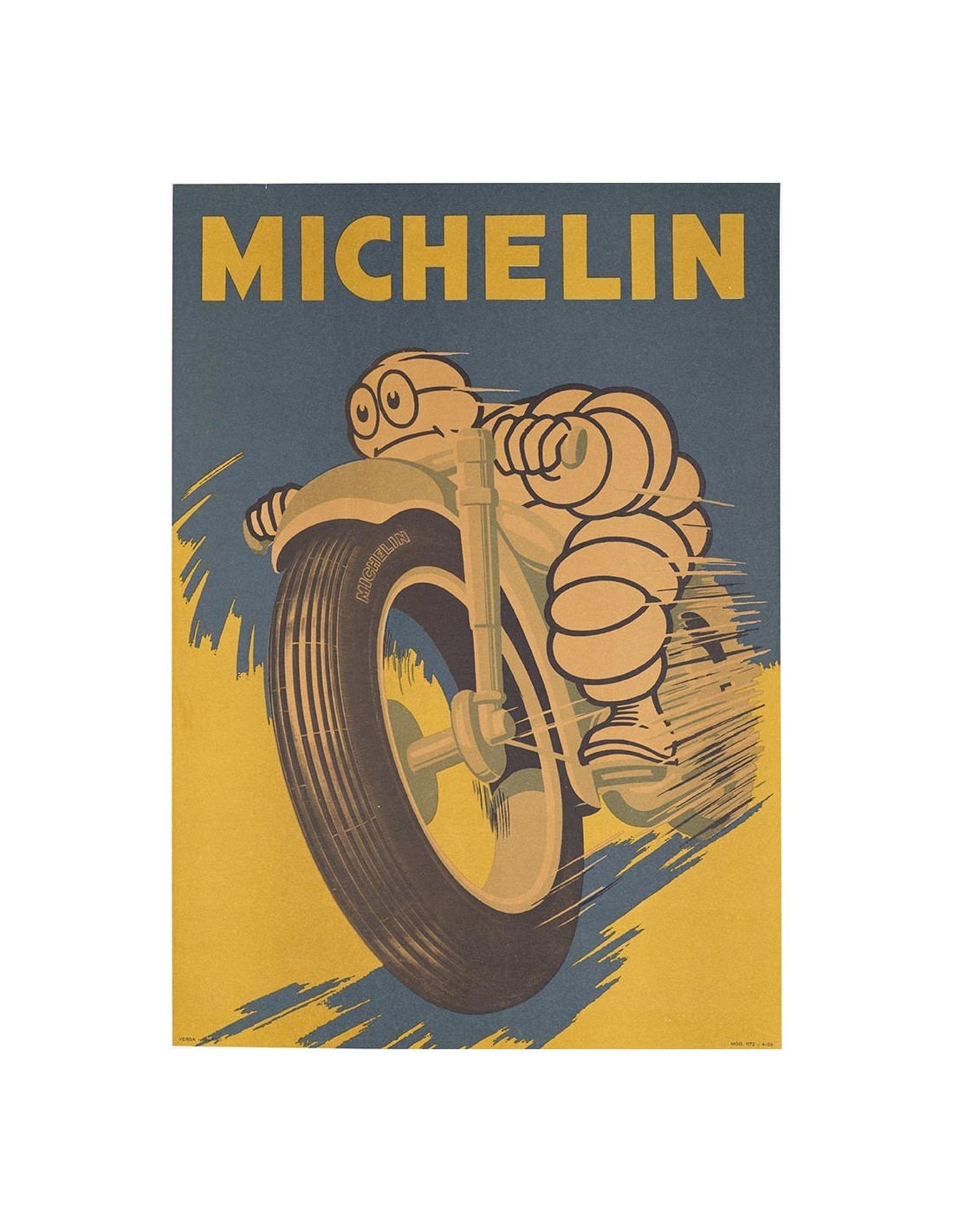 Bibendum MIchelin Motorcycle Tires 1950 ORIGINAL VINTAGE Italian POSTER