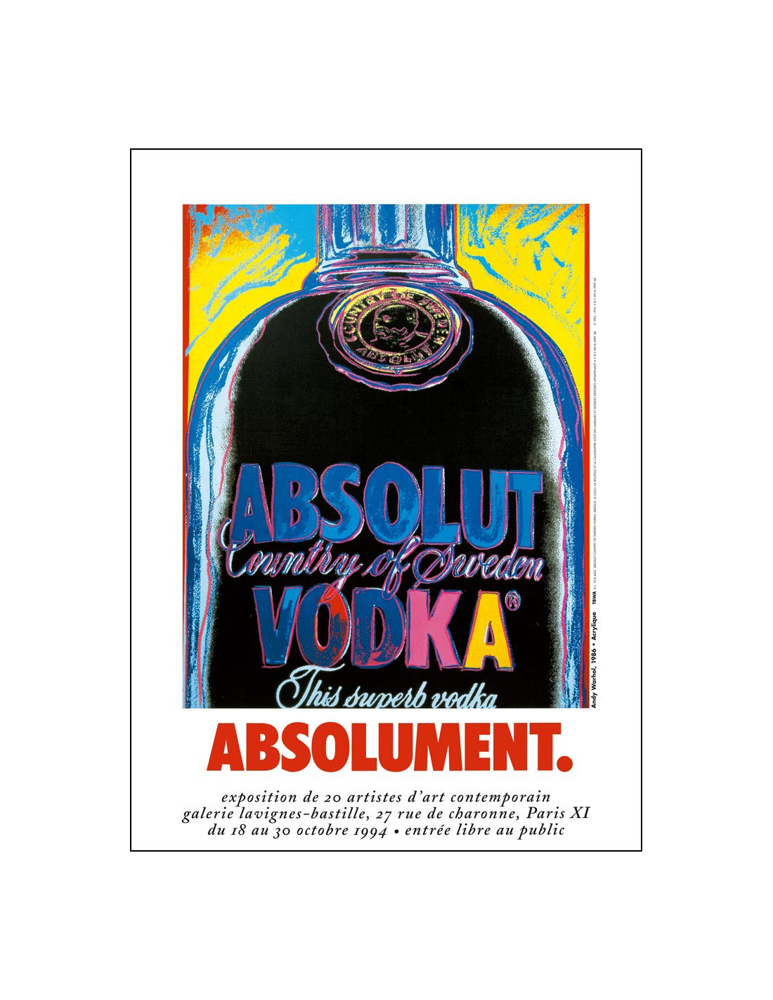 ANDY WARHOL Absolut Vodka 1994 ORIGINAL VINTAGE POP ART POSTER ON