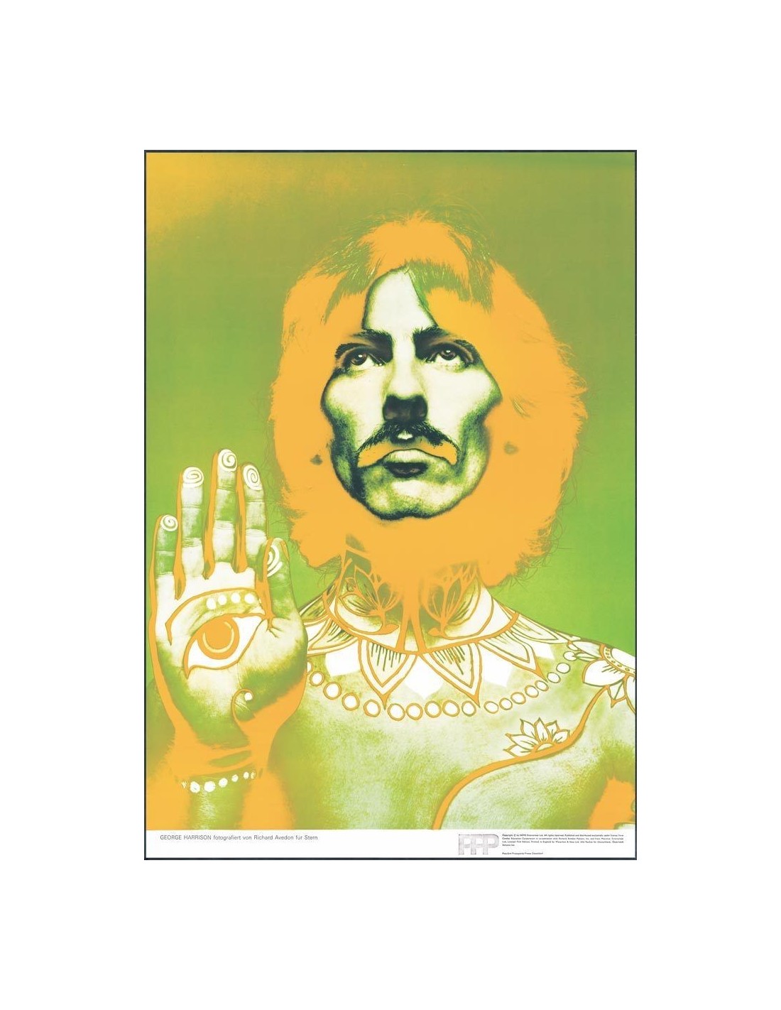 3 FEET GEORGE HARRISON 1967 Psychedelic THE BEATLES Look GROOVY = POSTER 17"