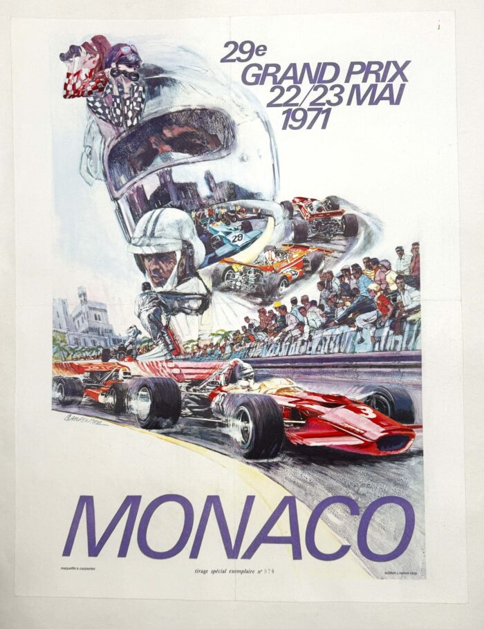 1971 Grand Prix Automobile of Monaco by Carpenter on linen Original