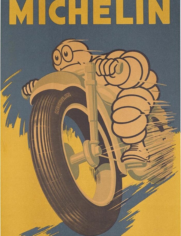 Bibendum MIchelin Motorcycle Tires 1950 ORIGINAL VINTAGE Italian POSTER