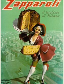 Zapparoli Panettone Cake poster 1950 by Gino Boccasile original vintage poster on linen