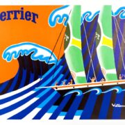 Perrier Hokusai wave by Bernard Villemot original 1980 vintage poster on linen