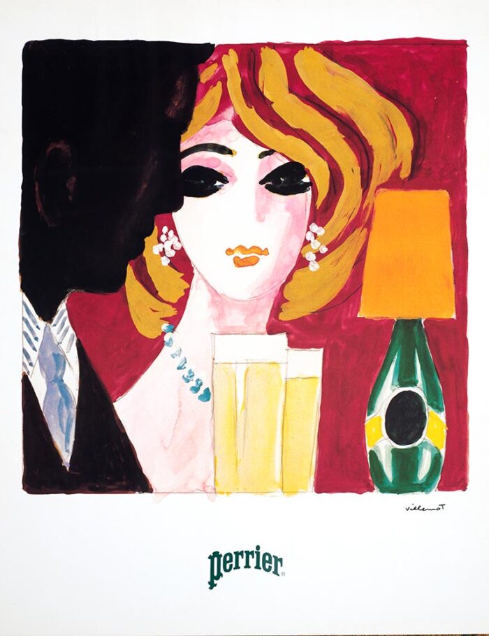 Perrier Cocktail Mondain by Bernard Villemot 1983 original vintage poster on linen