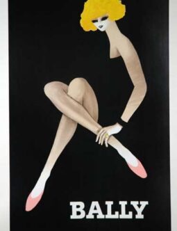 Bally Pink Shoes Bernard Villemot later printing vintage poster on linen