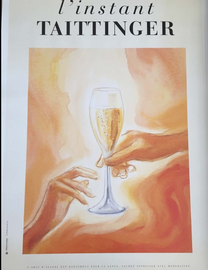 L'Instant Taitinger Champagne 1980 original vintage poster on linen