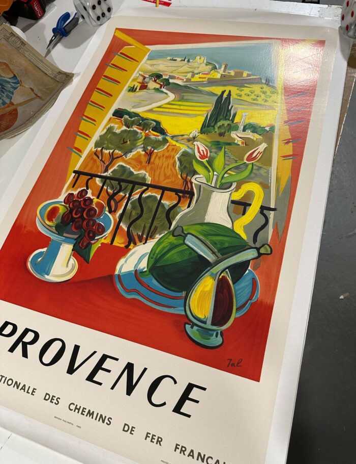 PROVENCE BY TAL VINTAGE FRENCH TRAVEL POSTER on linen excellent