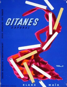 Gitanes by Bernard Villemot 1980c original vintage poster on linen