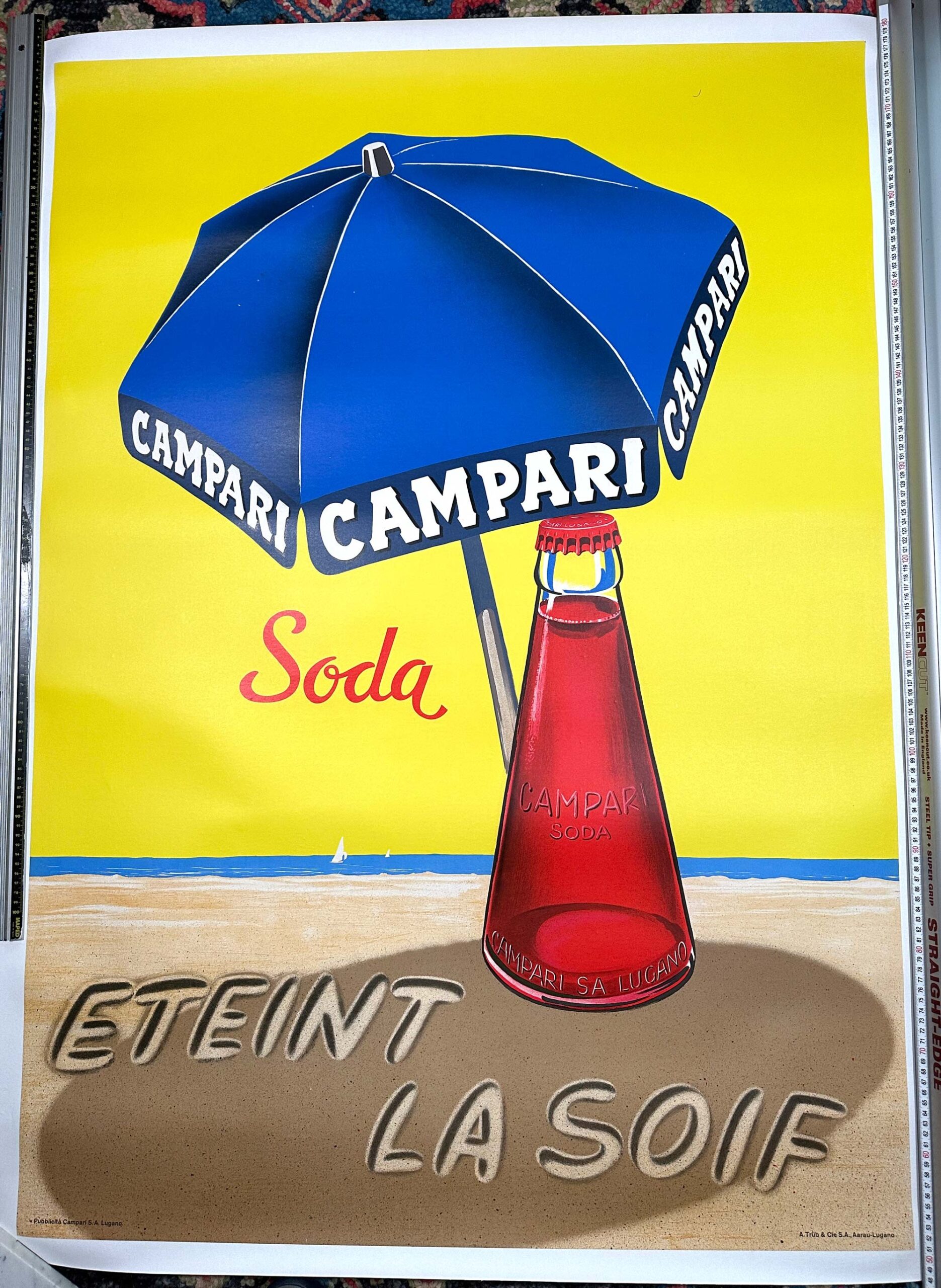 Campari Umbrella in the Sand by Traub Printers Swiss 1963 original