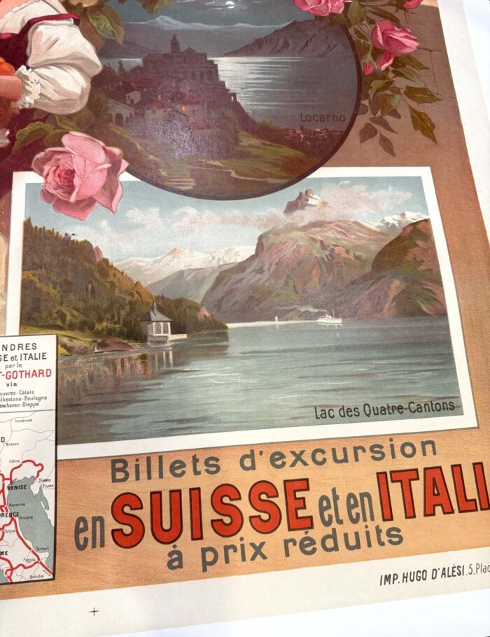 L'ITALIE ST GOTTHARD SUISSE BY HUGO D'ALESI ORIGINAL VINTAGE FRENCH TRAVEL POSTER 1900