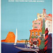 Lugano by Daniel Buzzi 1950 VINTAGE ORIGINAL Italian-Swiss POSTER