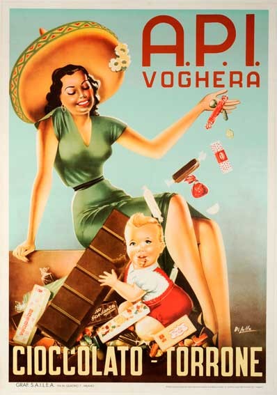 API Voghera Cioccolato Torrone by Dilullo 1950 original italian chocolate poster