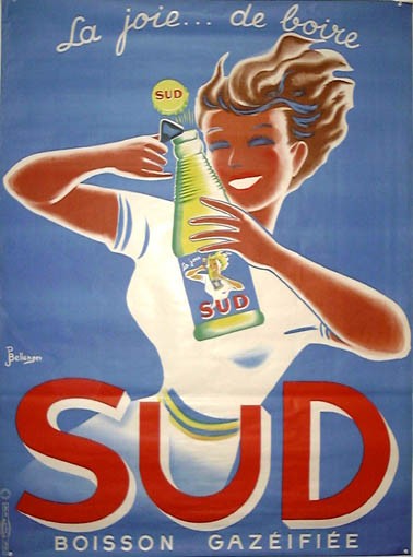 Sud Boisson Gazeifiee by Bellenger 1950 original vintage poster on linen