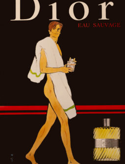 Dior Eau Sauvage Perfume poster by Rene Gruau on linen 1980 original