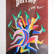 perrier-c-est-fou-legs-by-bernard-villemot-1979-original-vintage-poster-on-linen