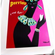 perrier-femme-noir-by-bernard-villemot-1977-original-vintage-poster-on-linen