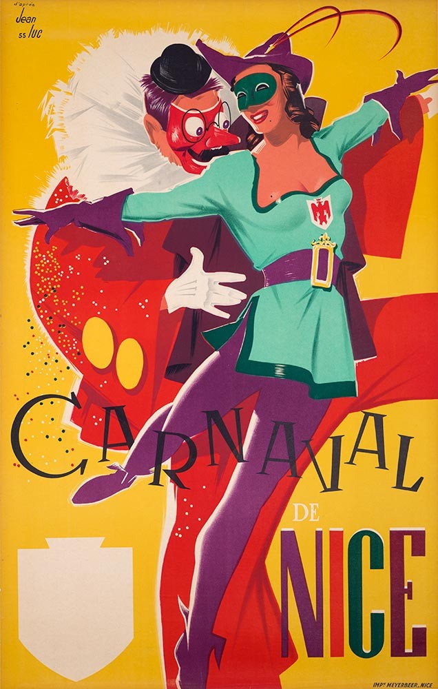 Carnaval de Nice by Jean Luc 1950 on linen original french lithograph