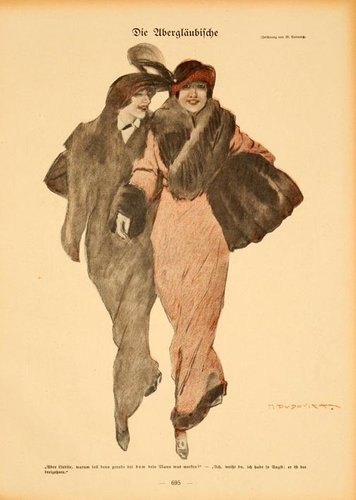 Simplicissimus 1913 Marcello Dudovich Fashionable ladies on linen original