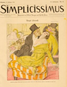 Simplicissimus 1913 by Kainer Man kissing woman on linen original