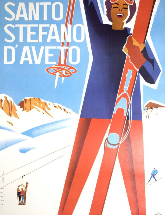 Santo Stefano d'Aveto Ski poster by Mario Puppo 1955c