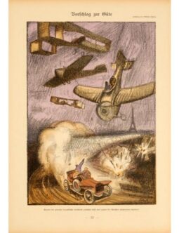 Simplicissimus 1913 War plane by Schulz on linen original