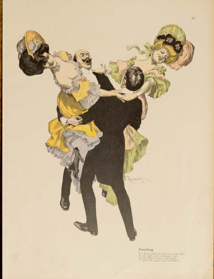 The dance, Fasching 1913 by Kainer on linen original