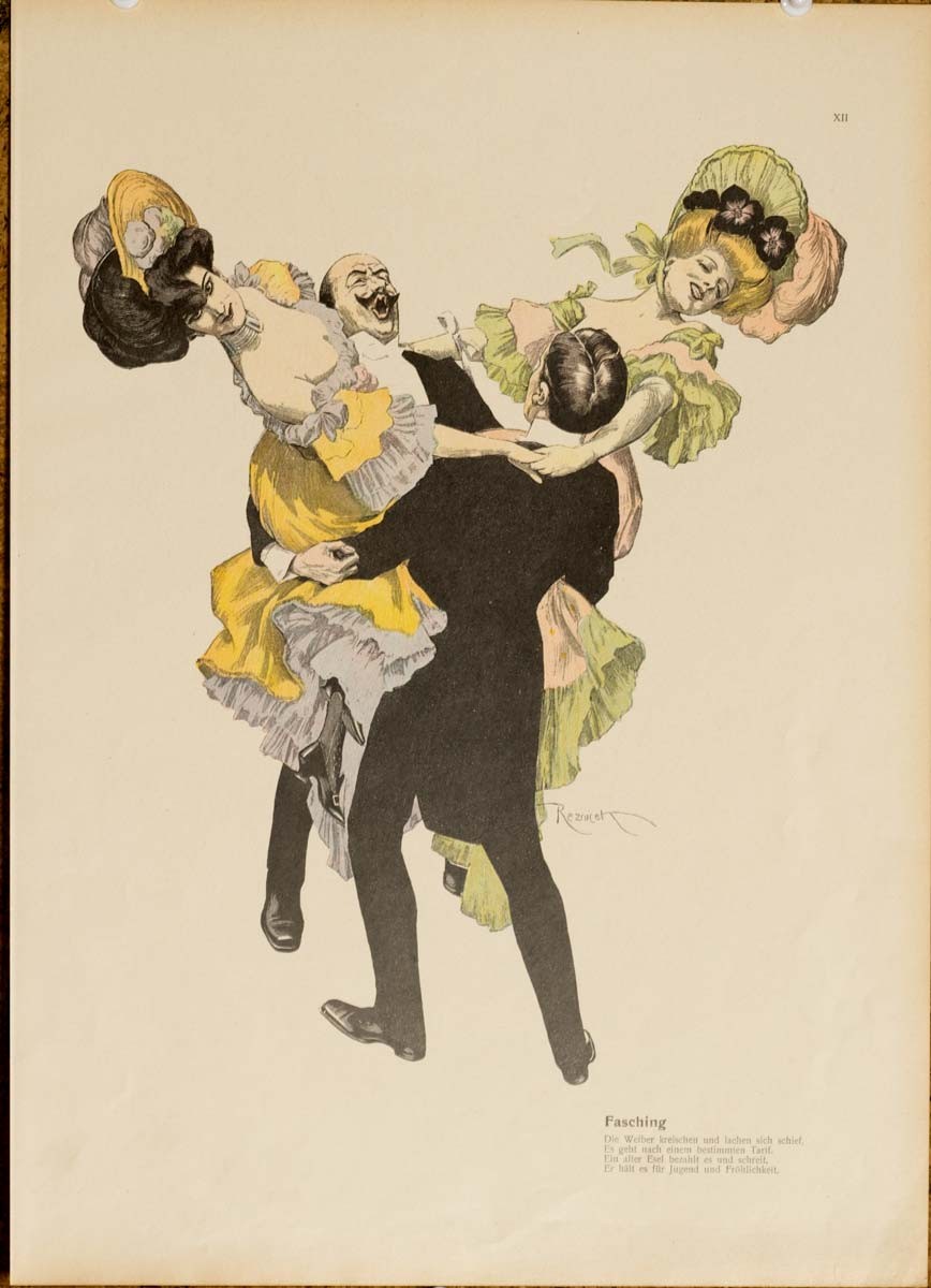 The dance, Fasching 1913 by Kainer on linen original