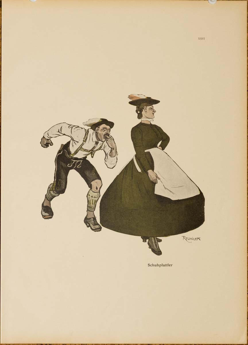 The dance, Schuhplattler 1913 by Kainer on linen original