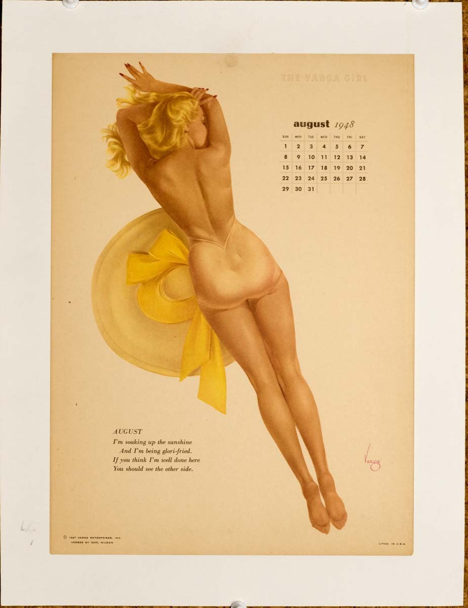 August calendar girl by vargas 1948 on linen original