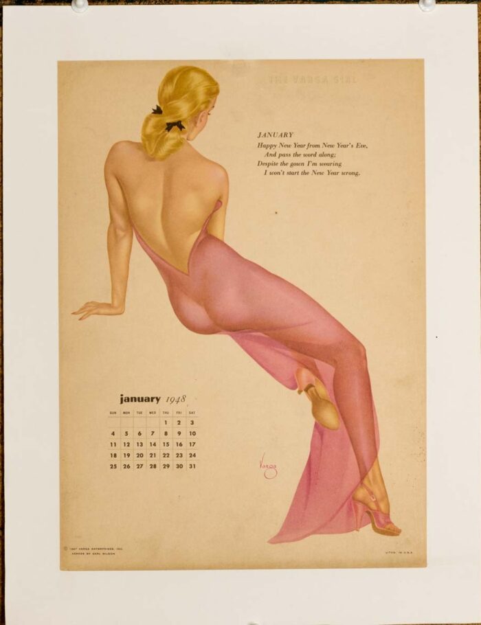 January calendar girl by vargas 1948 on linen original