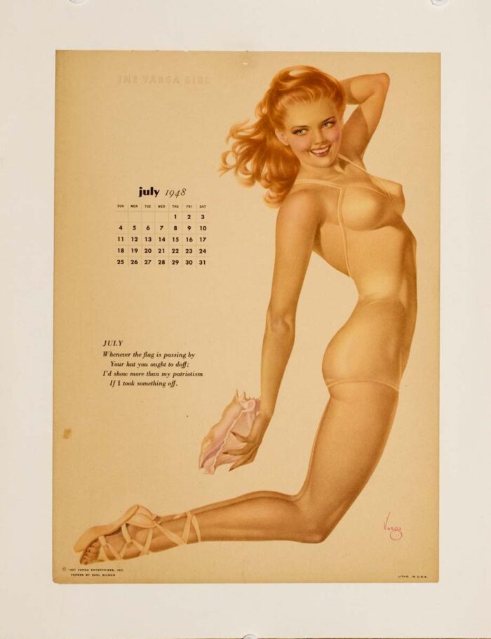 July calendar girl by vargas 1948 on linen original