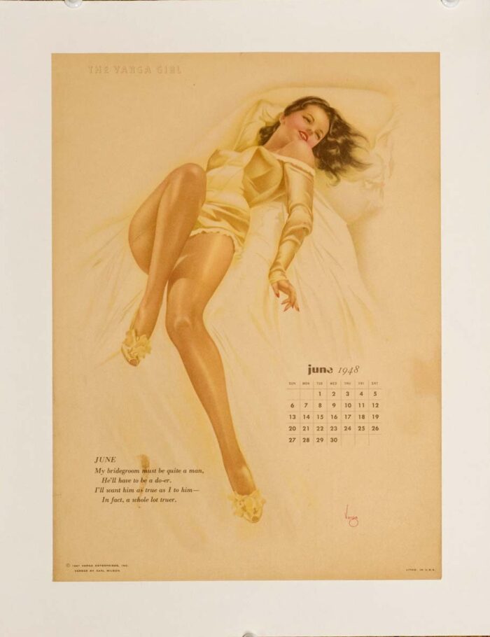 June calendar girl by vargas 1948 on linen original