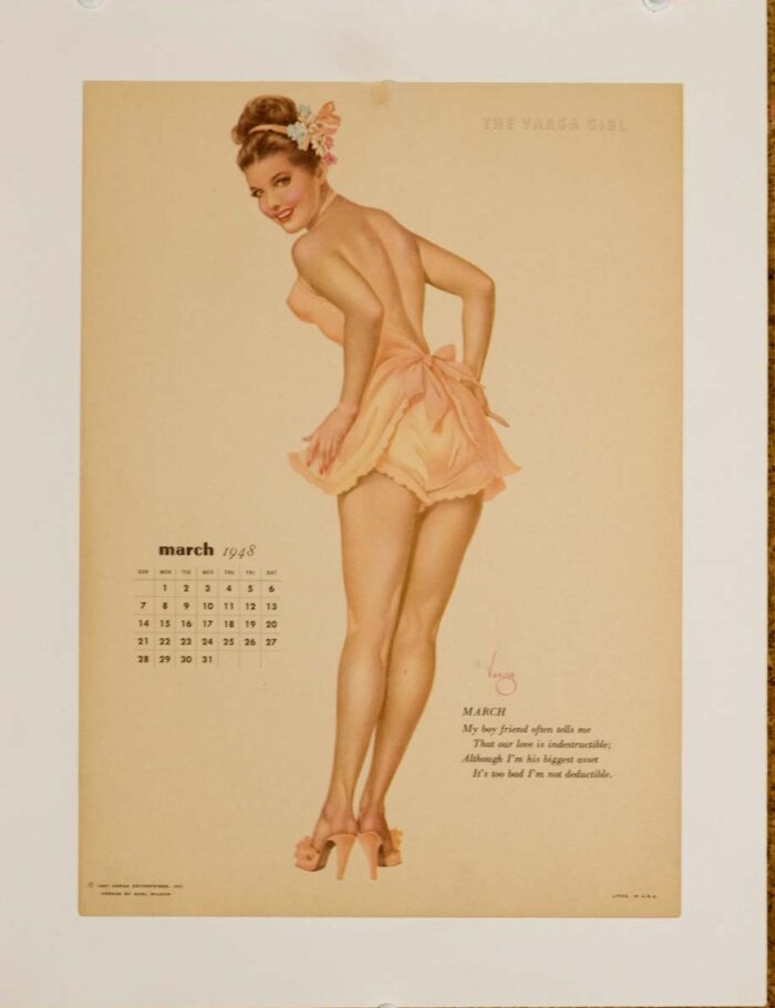 March calendar girl by vargas 1948 on linen original