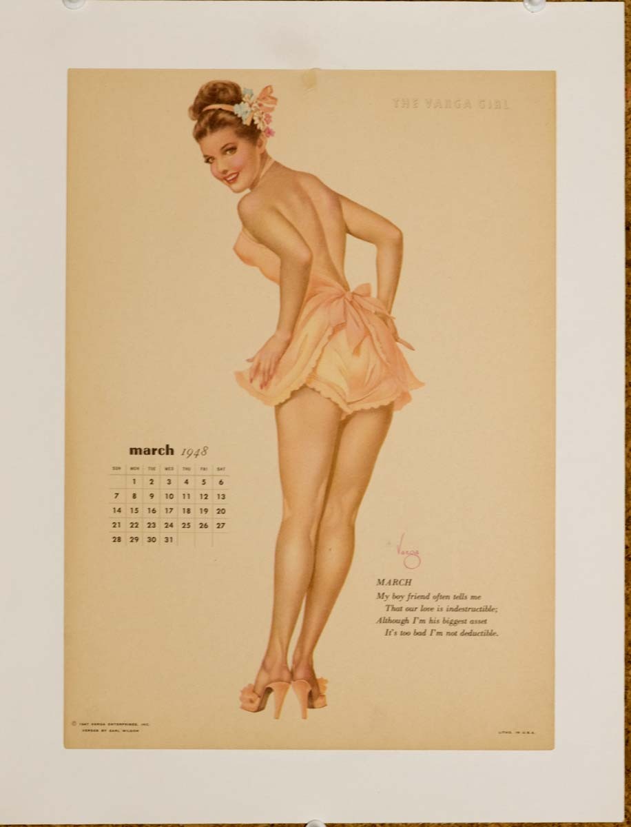 March calendar girl by vargas 1948 on linen original