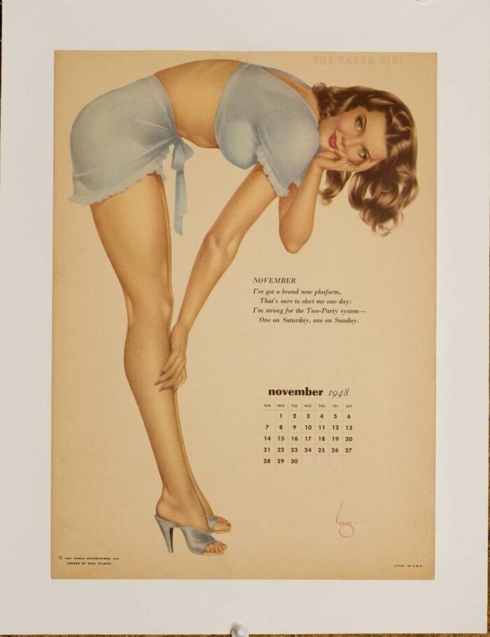 November calendar girl by vargas 1948 on linen original