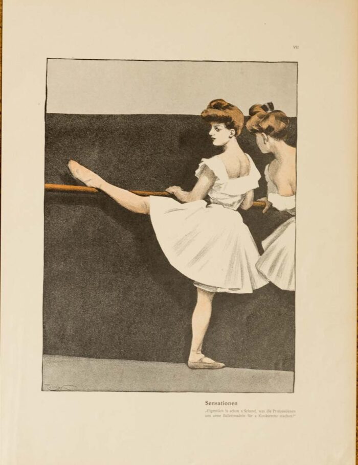 Ballerina's on the bar 1913 by Kainer on linen original