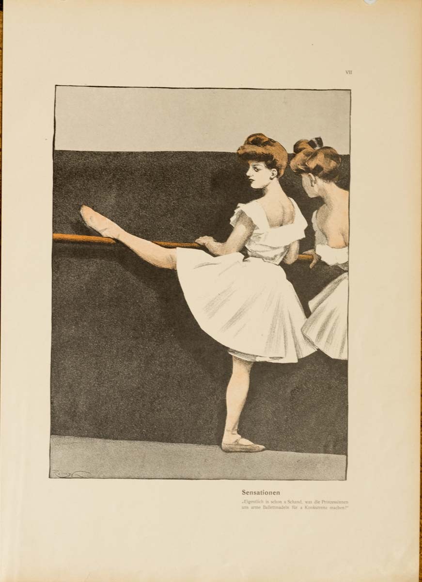 Ballerina's on the bar 1913 by Kainer on linen original