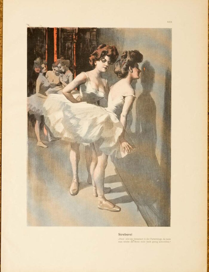 Ballerina's prerparing for show 1913 by Kainer on linen original