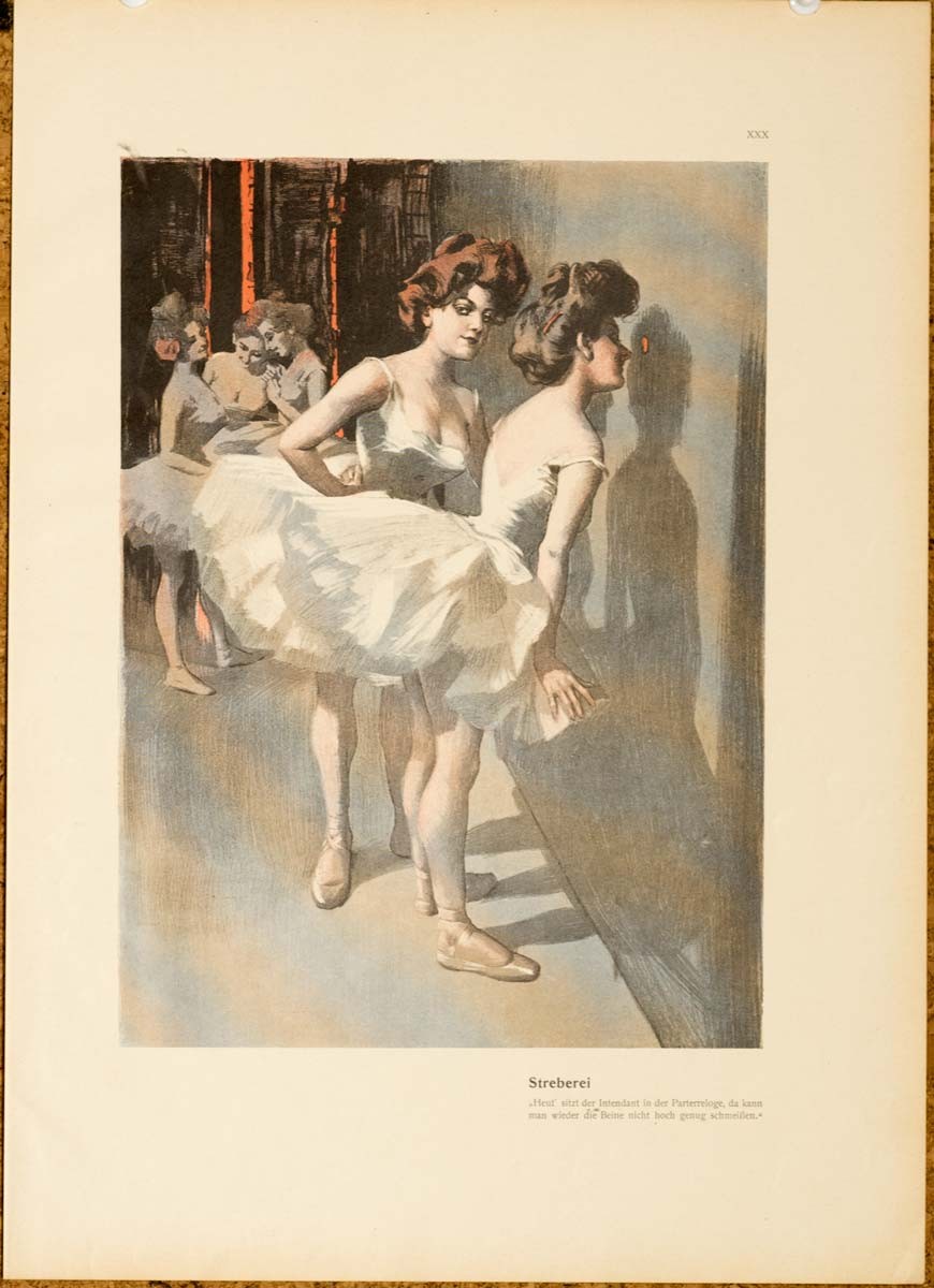 Ballerina's prerparing for show 1913 by Kainer on linen original