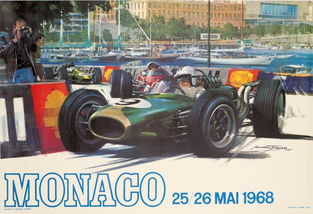 1968 Original Grand Prix Automobile of Monaco by Michael Turner on linen