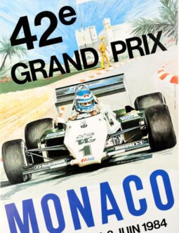 original 1984 Grand Prix Automobile of Monaco on linen by MIchael Turner
