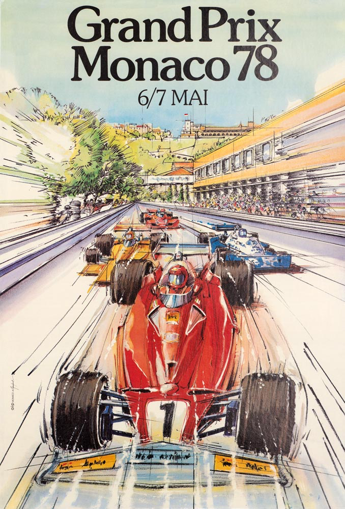 original 1978 Grand Prix Automobile of Monaco on linen