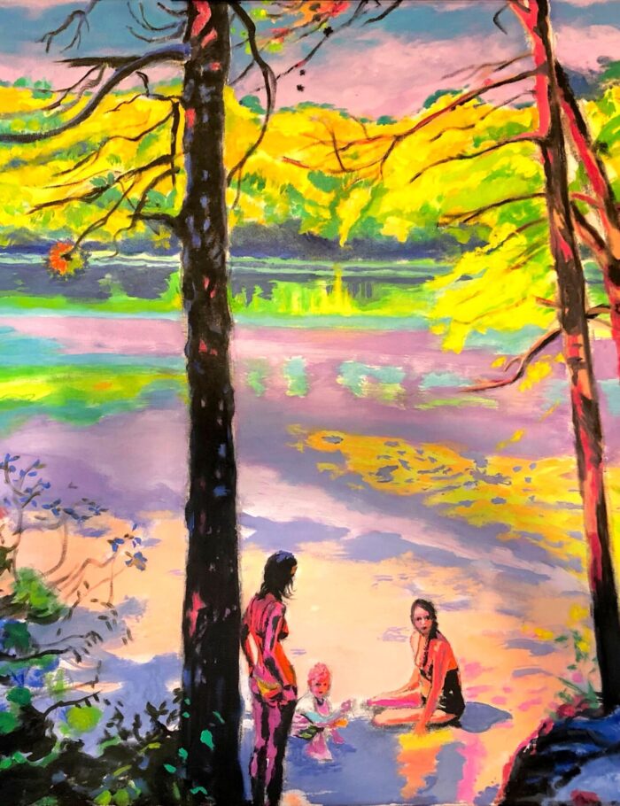 Bathers at Eagle Pond by Susan Stewart 2021 Oil and Ink on canvas