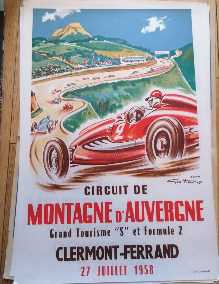 Clermont-Ferrand Montagne D'Auvergne Automobile Race poster by Geo Ham 1958 RARE ! 16x24 inches