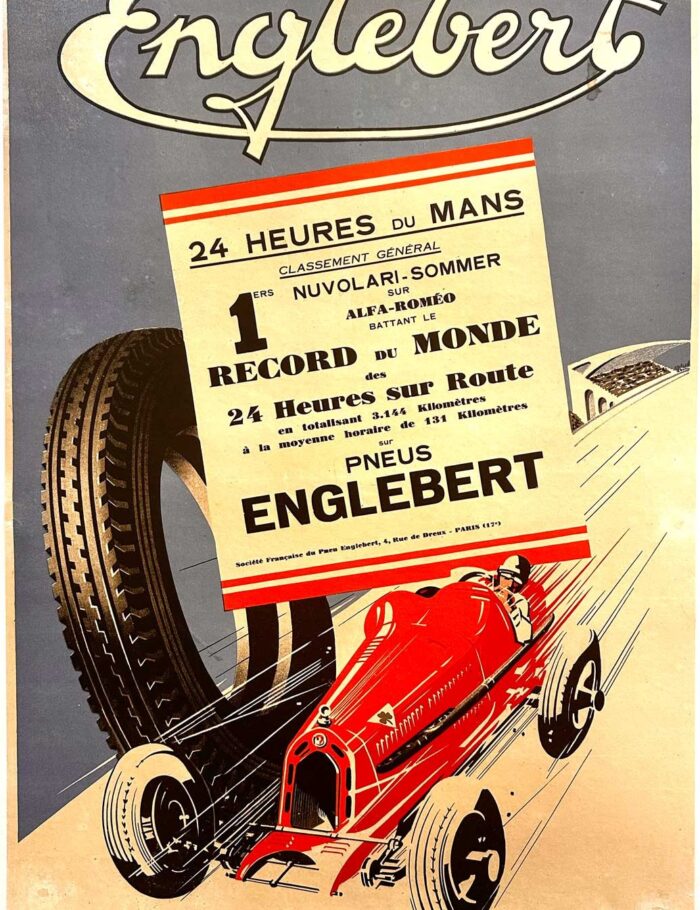 1933 Le Mans Englebert Commemorative Poster Tazio Nuvolari and Raymond Sommer